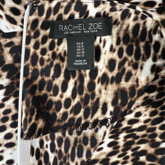 Rachel‎ Zoe Leopard Print Dress Size 8 Short Mob Wife Mini Back Zip Shift Brown - Picture 2 of 12